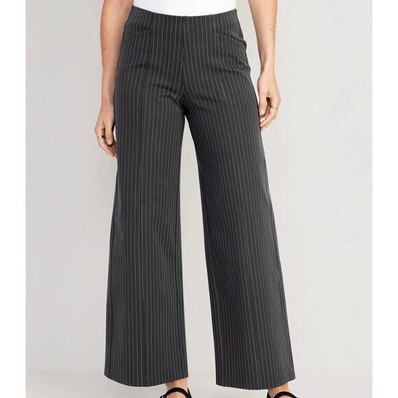 Old Navy High Rise Pixie Wide Leg Pant Womens Size Medium Tall NWT Gray White - Picture 1 of 6